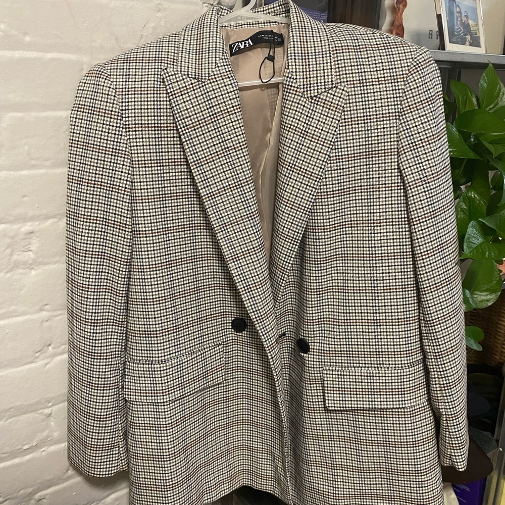 Zara Black and White Checkered Blazer